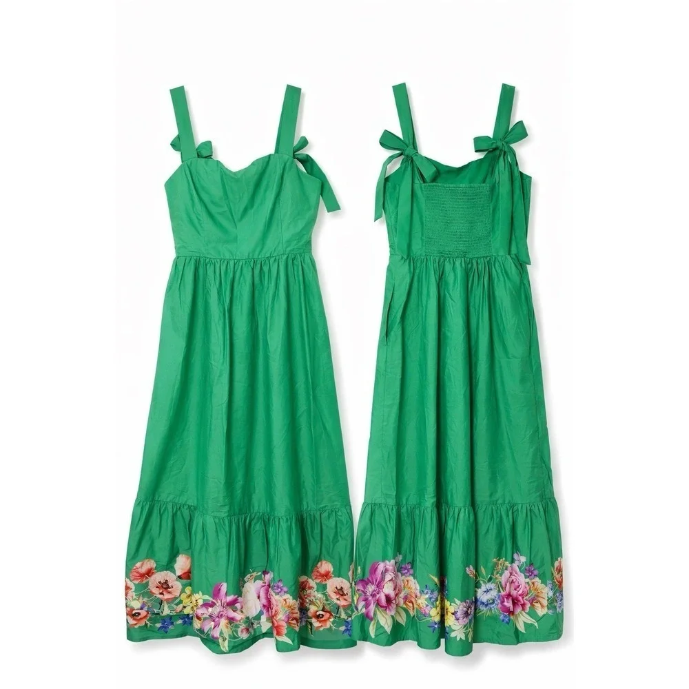 Women's Floral Midi Dress Size S Tie Strap Smocked Back Feminine Spring Resort